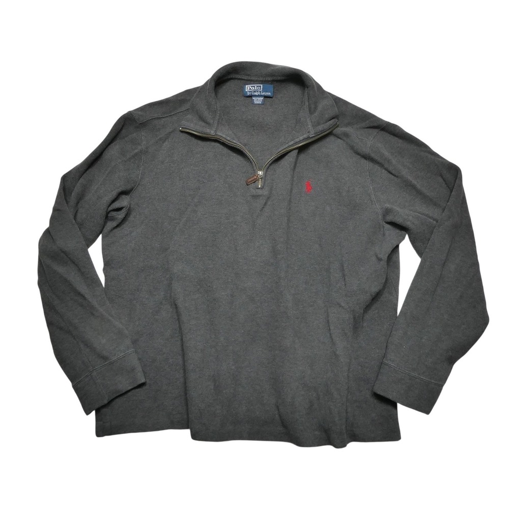 Polo By Ralph Lauren Sweater Mens XL Gray Cotton 1/4 Zip Mock Neck Knit Pullover